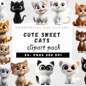 My Sweet Cats Clipart, cute Kitten Png Bundle, Adorable Cat Clipart, Funny Cat Illustration set, Cartoon Cat Images, Cat lovers Gift