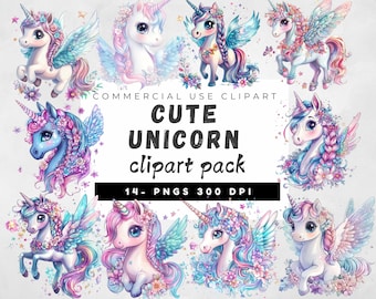Rainbow Unicorn Clipart, Cute Unicorn PNG, Unicorn Digital Download ...