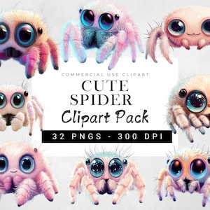 Spider Clipart Bundle, Cute Cartoon Spider Illustrations, Fun Insect Graphics, Digital Download for Stickers, Invitations, and Scrapbooking