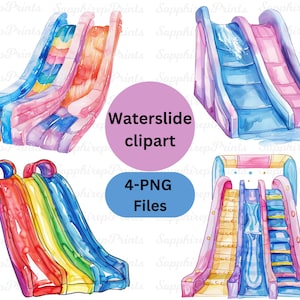 Watercolor Water Slide Clipart Bundle, Watercolor waterslide Png, Water Park Event Party Water Splash Party Outdoor Birthday Clipart
