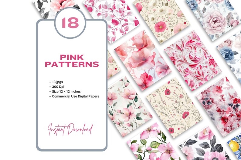 Pink Floral Seamless Digital Papers, Pink Flower Scrapbook Papers ...