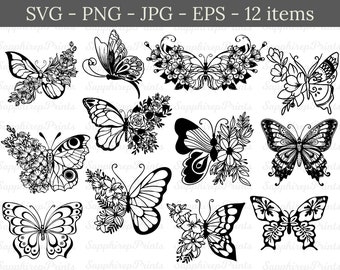 Floral Butterfly Svg, Butterfly Svg Bundle, Butterfly Clipart, Flower Butterfly Svg, Butterfly Png, Spring Svg, Trendy Svg, Silhouette