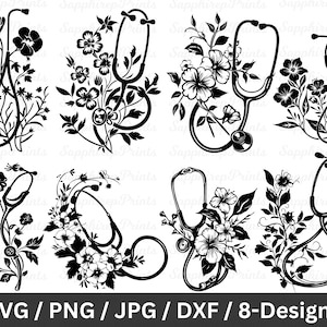 Stetoskop Clipart-paket, stetoskop Svg-paket, blommig stetoskop Svg, omvårdnad Svg, medicinsk Svg, sjuksköterskeliv Svg, stetoskop png