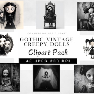 Gothic Creepy Dolls Clipart Bundle, Vintage Horror Doll JPG, Instant Download for Junk Journals, Scrapbooking & Paper Crafts, Commercial Use