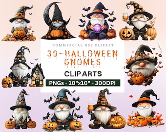 Watercolor Halloween Gnome Clipart Bundle | Cute Fall & Spooky Gnomes PNG | Thanksgiving Gnome Illustrations | Autumn Season Clipart