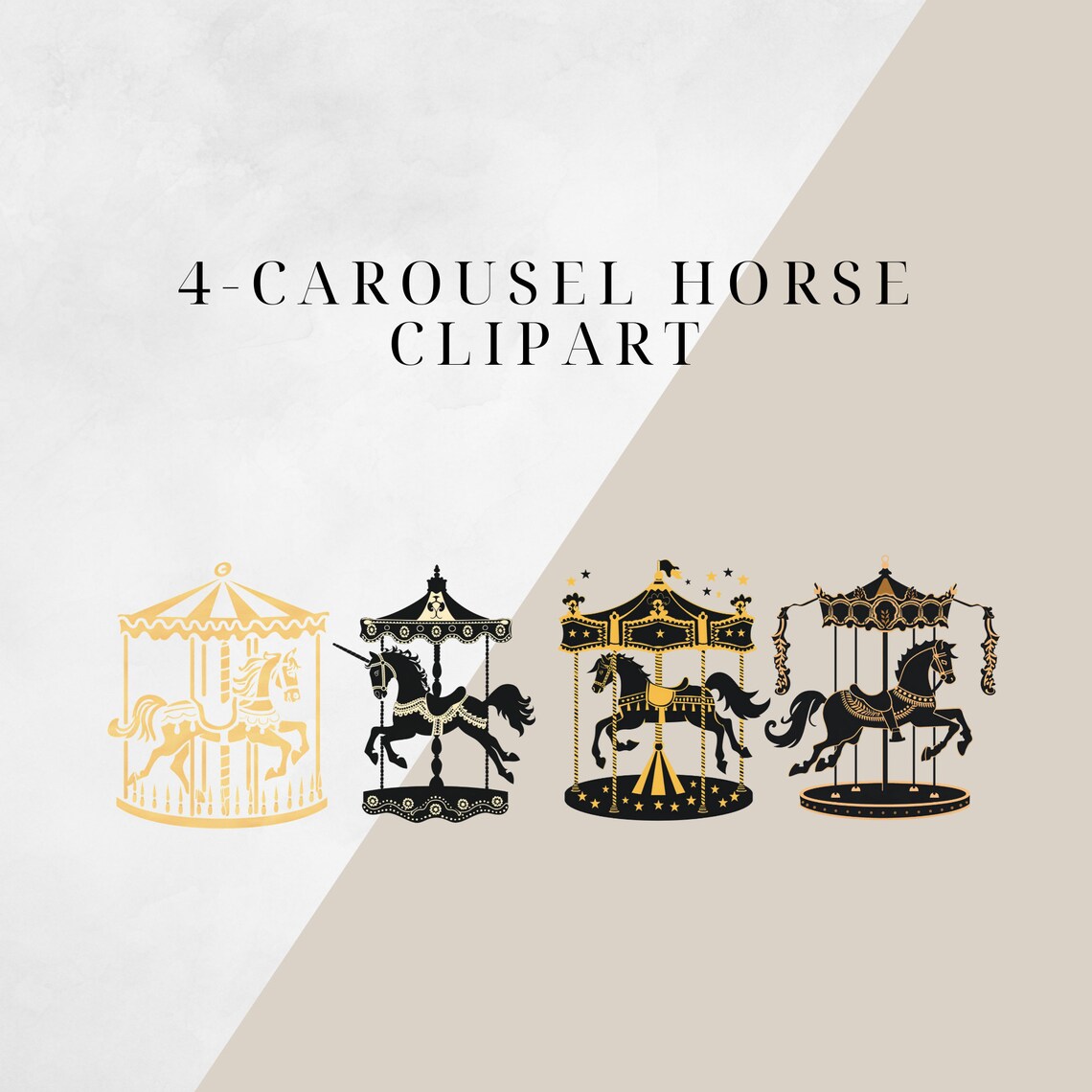 Carousel Horse Clipart Bundle Set of 4, Carousel Horse Png, Horse ...
