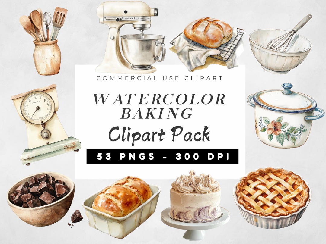 Watercolor Baking Clipart Bundle, Baking Graphics Illustration, Cupcake ...
