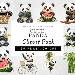 Aquarell niedlichen Panda Clipart Bundle, Panda Illustartions, Panda Bambus Clipart, Waldtier Png, Panda PNG, transparent, kommerzielle Nutzung