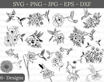 Hummingbird Flower Svg Bundle, Flower Bouquet Svg, Floral Humming bird Svg, Bird Svg, Hummingbird Clipart, Hummingbird Svg, Files for Cricut