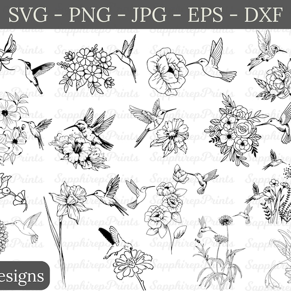 Hummingbird Flower Svg Bundle, Flower Bouquet Svg, Floral Humming bird Svg, Bird Svg, Hummingbird Clipart, Hummingbird Svg, Files for Cricut