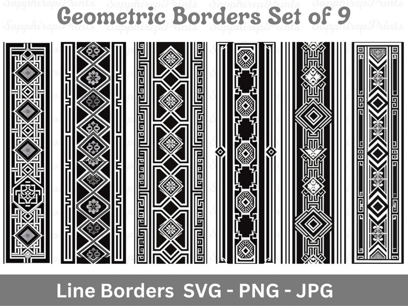 Geometric Border SVG PNG JPG, Digital Border Design, Digital Border for ...