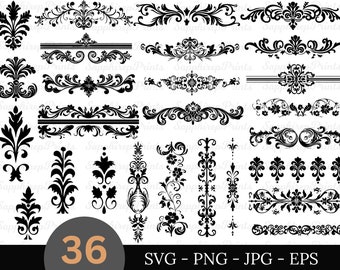 36 Decorative Elements SVG, Decorative Elements Svg Bundle, Ornaments Svg, Flourishes SVG, Page Dividers Svg, Planner page divider clipart