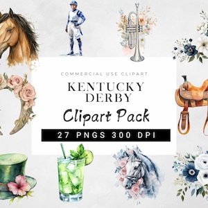 Pferderennen Clipart-Set | Aquarell Renntag Grafiken | Druckbare Reiter Party Dekor | Digitale Pferdekunst zum Derby-Feier
