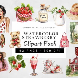Spring Cottagecore Clipart and Digital Seamles Papers, Strawberry Clipart, Rustic Red Farm Png, Daisy Flower, Coquette Bow Png, Scrapbooking