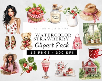 Spring Cottagecore Clipart i cyfrowe papiery Seamles, Strawberry Clipart, Rustic Red Farm Png, Daisy Flower, Coquette Bow Png, Scrapbooking