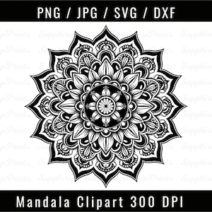 Mandala Clipart, Mandala-Svg-Datei für Cricut, Blumen-Mandala-Svg, Mandala-Kunstwerk Png, Mandala digitaler Download, Mandala Konturn-Svg