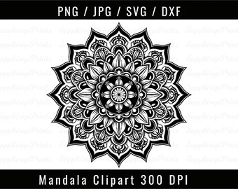 Mandala clipart, mandala SVG-bestand voor de Cricut, bloemen mandala SVG, mandala artwork png, mandala digitale download, mandala silhouet SVG