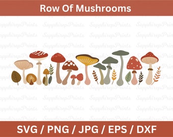 Rij van paddestoelen Svg, paddestoel Svg, paddestoel Png, schimmels Clipart schattige paddestoel Svg, paddestoel mok Svg, paddestoel Shirt Svg, digitale download