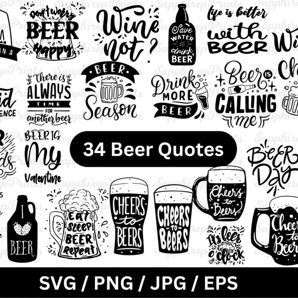 Cheers to Beer Quotes SVG and PNG Bundle - Funny Sayings for Craft Beer Lovers - Instant Download Digital Art for Cricut and Silhouette