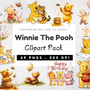 Pacchetto di clipart vintage di Winnie The Pooh e amici, PNG classico di Winnie The Pooh, biglietto d'invito per baby shower e compleanno, palloncino vintage