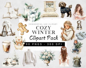 Gemütliches Winter Clipart Bundle, Planer Clipart, Clipart Buchliebhaber, Niedlicher Winter PNG, Winter Clip Art, Cottagecore, Winter Hütte, Scrapbooking