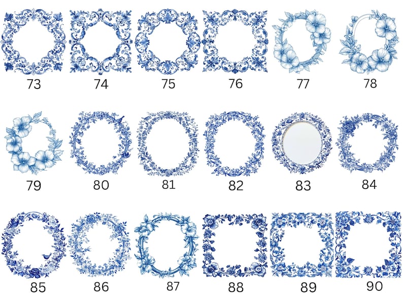 delicate and ornate blue frame clipart collection for creative projects and scrapbooking