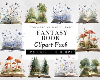 Magisches Buch Clipart | Fantasie Aquarell Buch | Druckbare hochwertige digitale Datei | Junk Journal & Papier Handwerk Clipart