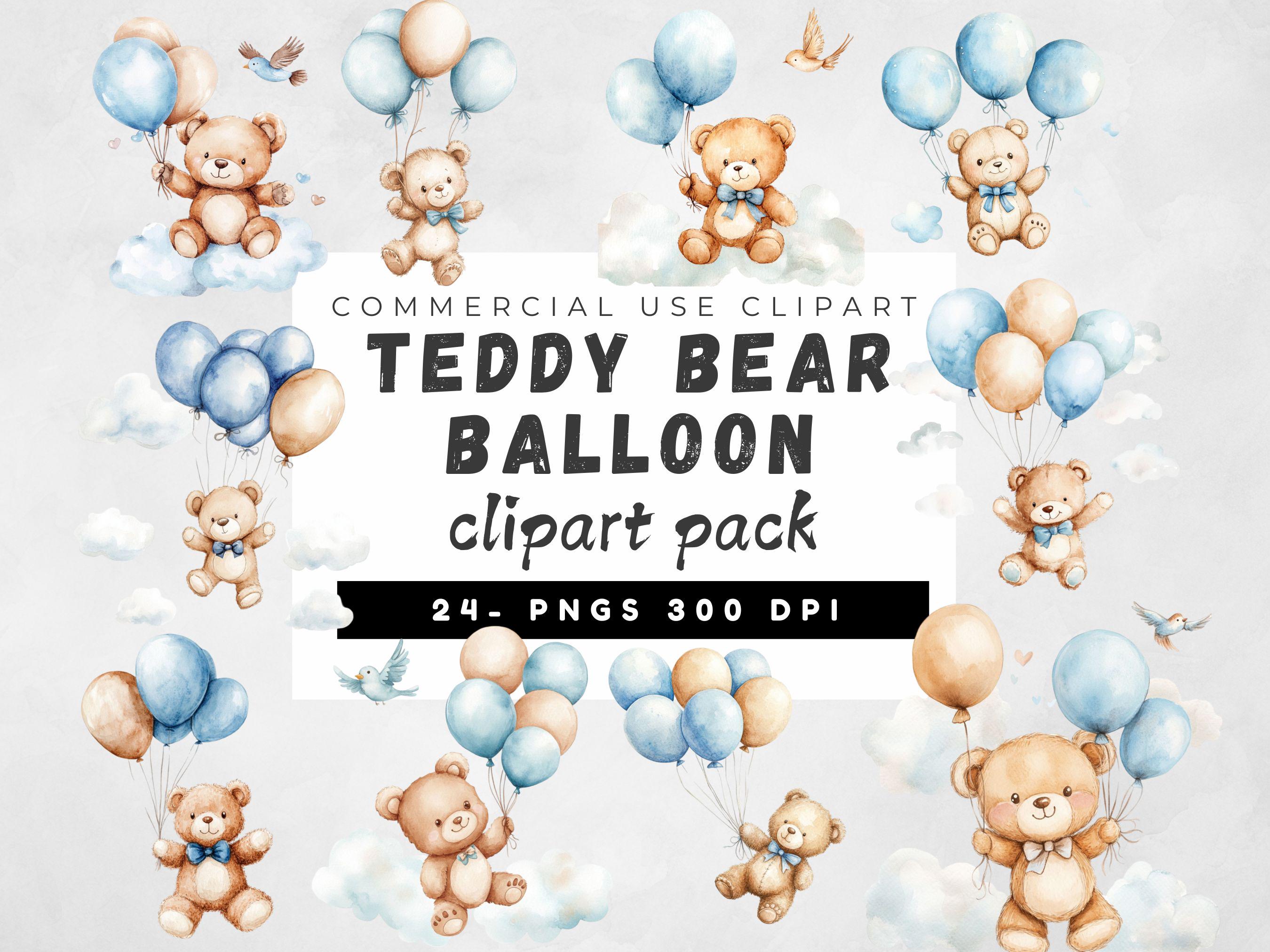 Teddybär und blaue Luftballons Clipart Bundle, Babyparty für einen Jungen Clipart, Teddybär Png, Junge Geburtstag Png, blauer Teddybär Luftballons Png