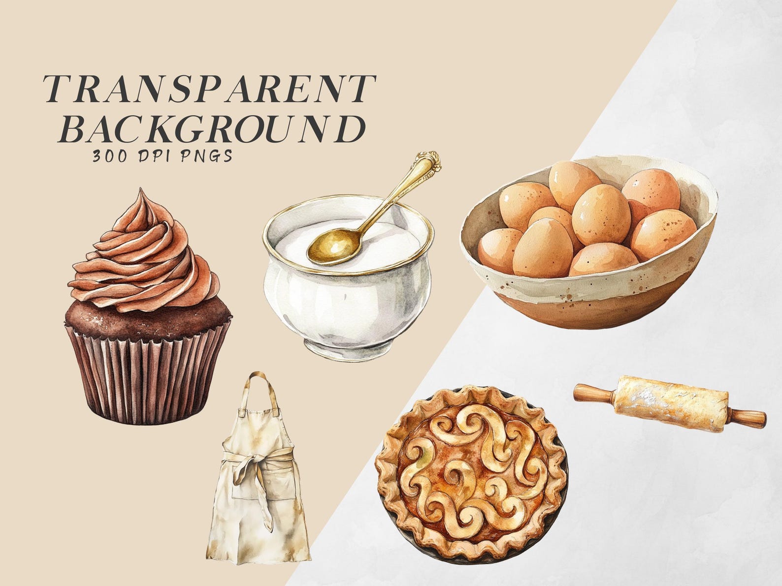 Watercolor Baking Clipart Bundle, Baking Graphics Illustration, Cupcake ...