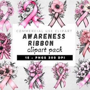 Consapevolezza del cancro al seno PNG, Clipart nastro rosa floreale, PNG cancro nastro rosa, Clipart nastro simbolo, Nastro cancro al seno floreale