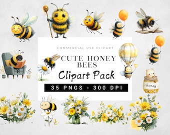 Honey Bee Clipart Bundle, Watercolor Honey Bee Png, Bumblebee Png, Sweet as Honey Clipart, Bee Clipart,  Bee Hive Png, Nursery Decor