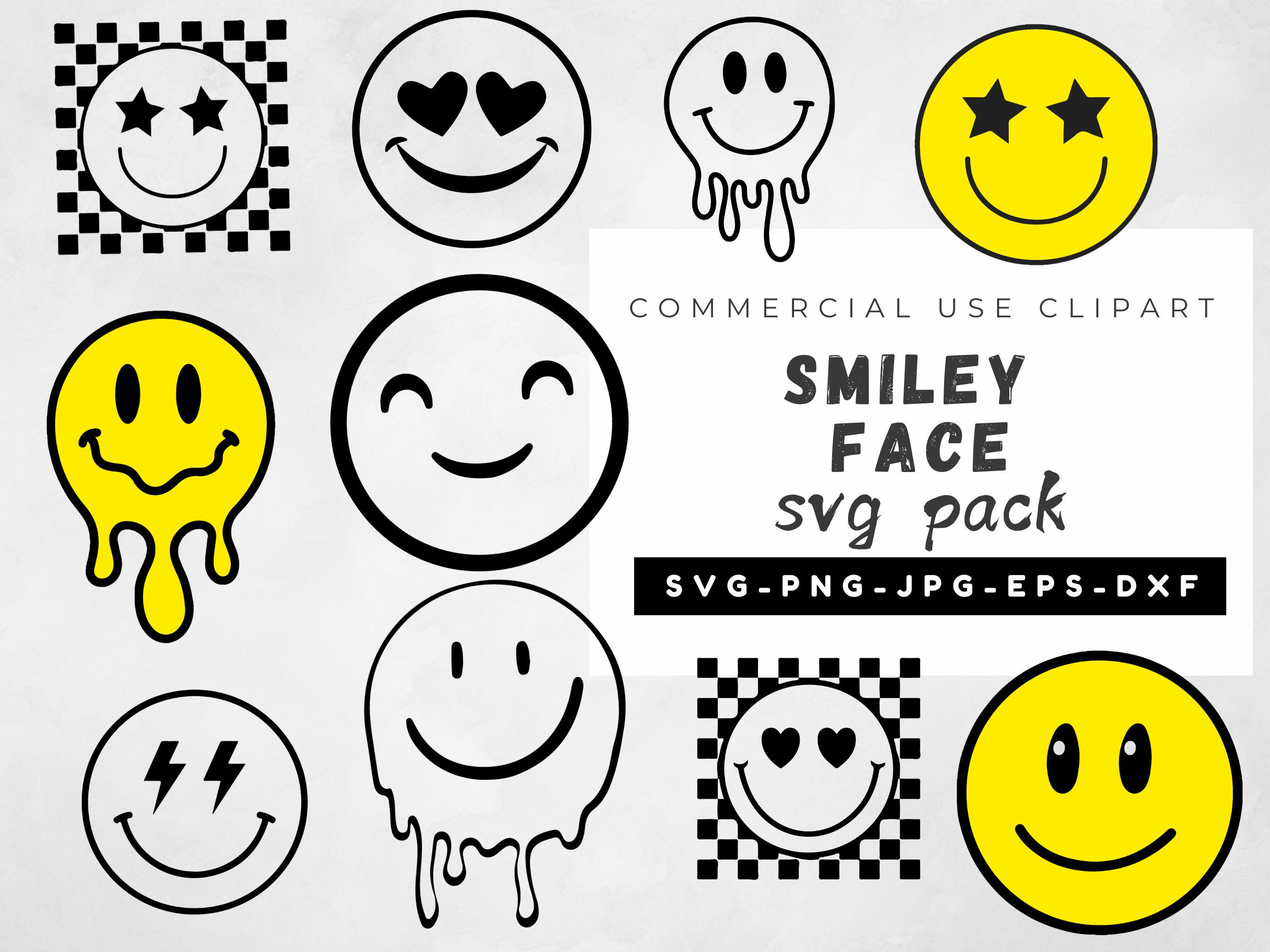 Retro Smile Face Svg, Smiley Face for Shirt Svg Bundle, Drippy Smiley ...