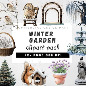 Watercolor Winter Clipart Bundle, Winter Garden Clipart, Seasonal PNG, Cozy Winter Clipart, Winter Flower Clipart, Winter PNG, Scrapbooking