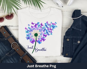 Solo respira PNG, Diente de león PNG, Diente de león soplando PNG, Flor silvestre PNG, Floral PNG, Flor PNG, Ansiedad PNG, Salud mental PNG, Diseño de camiseta
