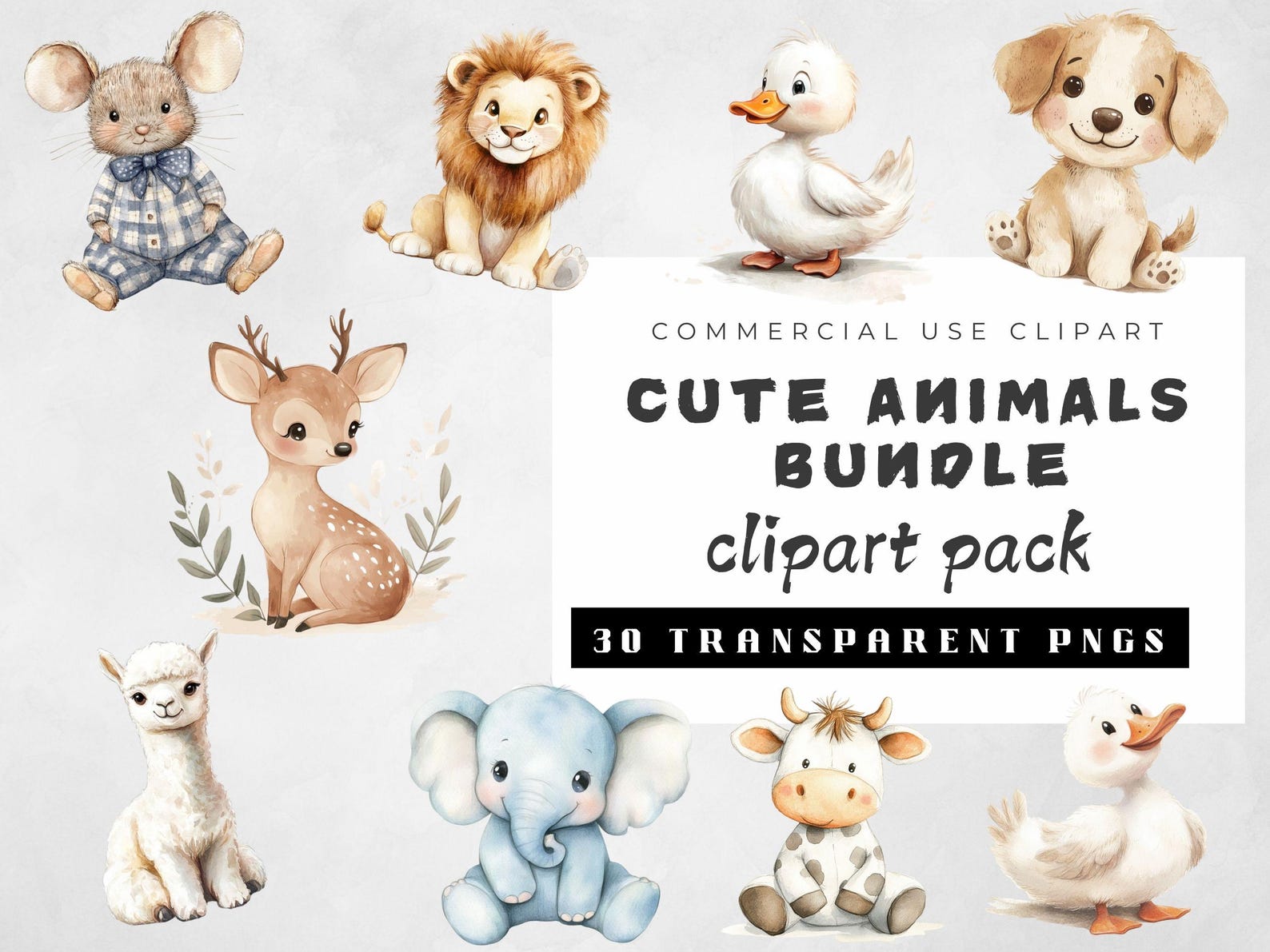 Watercolor Nursery Animal Clipart Bundle, Baby Shower Files, Baby Lion ...