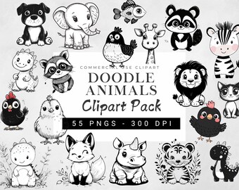 Clipart bébé, Doodle Clipart animaux, mignons animaux de la forêt PNG, animaux pour décoration de chambre d'enfant, animaux de la forêt PNG fond transparent