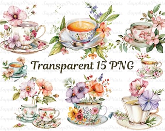 Blumen Teetasse Png Bundle, Vintage Teetassen Clip Art Sammlung, Blumen Teetasse Clipart, Junk Journal, Scrapbooking, für kommerzielle Nutzung