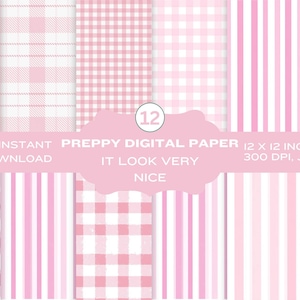 Preppy Digital Paper, Grandmillenial Digital Papers, Checkered Stripes Digital Paper, Scrapbook Paper, Junk Journal Paper, Preppy Background