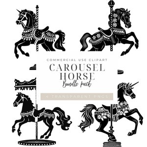 Carousel Horse Clipart Bundle Set of 4, Carousel Horse Png, Horse Clipart, Horse Lovers Png, For Commercial Use, Digital Download