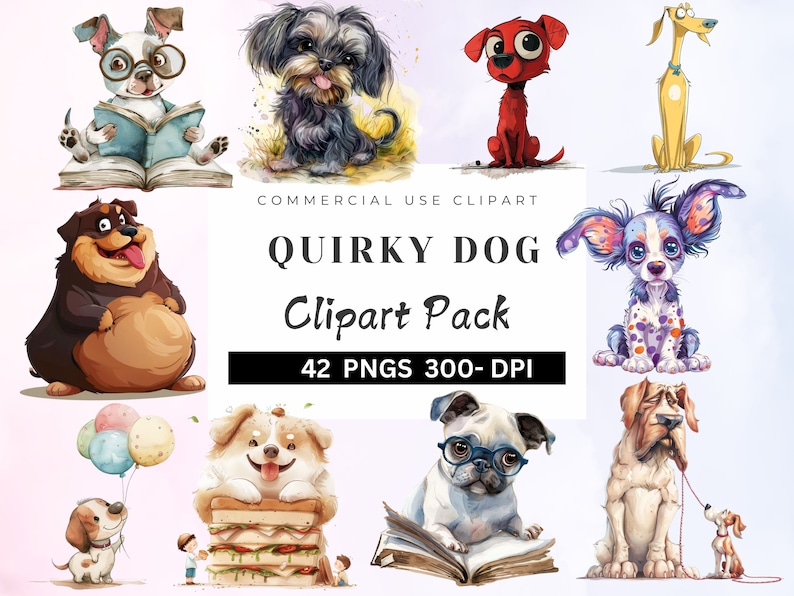 Quirky Dog Clipart PNG Bundle, Whimsical Dogs Art, Animal Puppy PNG ...