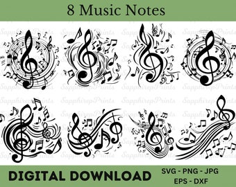 Musical Notes SVG Bundle | Music Notes Clipart & PNG | Music Symbols Vector Files | Cricut and Silhouette Cut Files