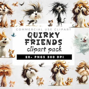 Clipart de amistad peculiar, paquete de imágenes prediseñadas PNG de perro peculiar con gato, imágenes prediseñadas de mascota divertida, imágenes prediseñadas de perro tonto con amigos, PNG de amante de los animales