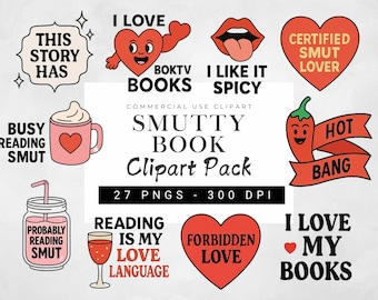 Smutty Book Clipart Bundle, Steamy Romance Book Bundle, Spicy Reads Clipart - Sublimation PNG, Flirty Book Quotes, Saucy Reader Graphics