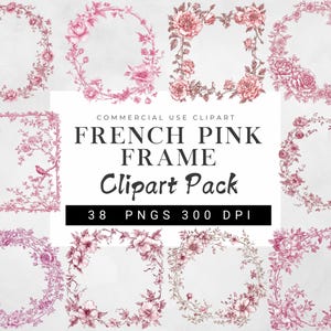 Floral Französischer Rosa Rahmen ClipartBundle, Floral verziehrter Rahmen PNG, Aquarell Vintage Rosa Rahmen PNG, Hochzeit Barock Rahmen Transparente PNGs