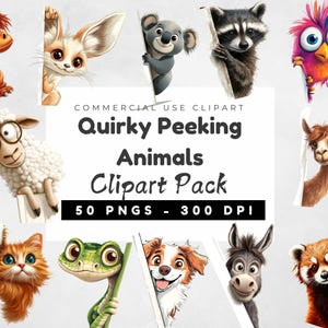 Pacote de clipart de animais espiando peculiares, animal caprichoso e engraçado, animais bobos PNG, clipart de animais loucos, ilustração de gráficos bobos