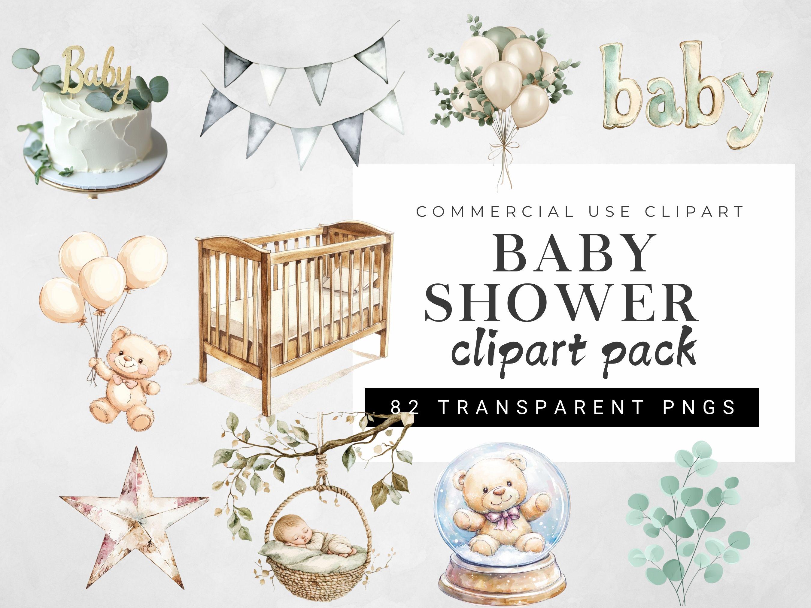 Neutral Baby Shower Clipart Bundle, Watercolor Teddy Bear & Balloons ...