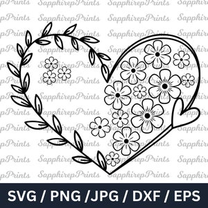 Coração Floral Svg, Coroa Floral Svg, Coração de Flor Svg, Flor Silvestre Svg, Natureza Svg, Amor-próprio svg, Placa de Casamento, Arquivo de Corte Cricut, Silhueta