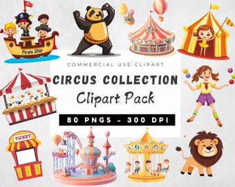 Circus clipartbundel, circus png, circusdieren clipart, circustent clipart, circus png voor kinderkamer, circus carnaval, clown png-clipart