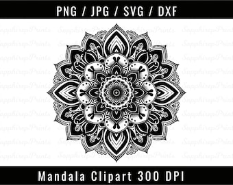 Mandala clipart, mandala SVG-bestand voor de Cricut, bloemen mandala SVG, mandala artwork png, mandala digitale download, mandala silhouet SVG