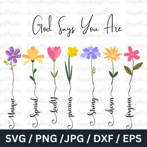 God Says You Are Png Digital download, Floral Bible Quotes Png Svg, Christian Sublimation Design, Religious Png Svg, God Says Png Svg Dxf
